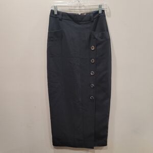 Sz 1 Ted Baker Vintage Black Noir Esthetic Curve Hugging Long Pencil Skirt